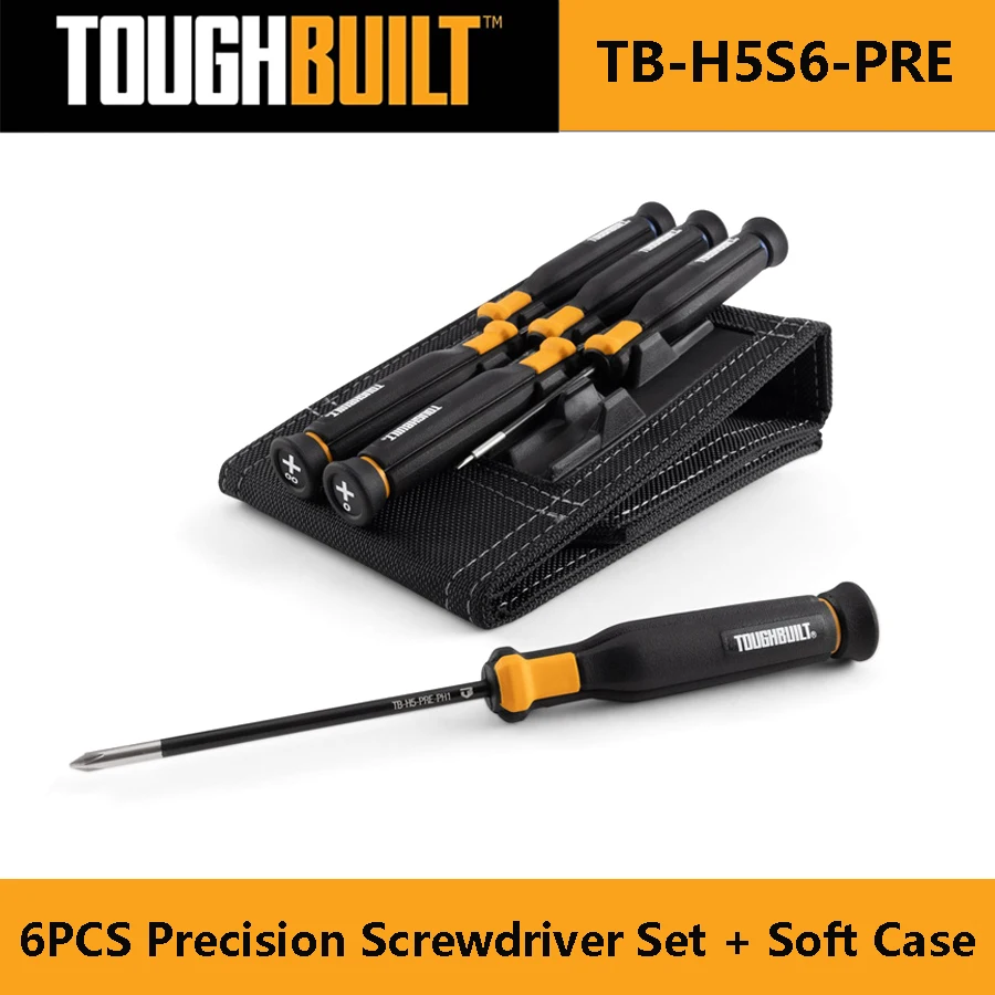 TOUGHBUILT TB-H5S6-PRE 정밀 스크루드라이버 세트, 소프트 케이스 도구 가방, 마그네틱 스크류 드라이버 세트, PH & SL 수공구, 6 개