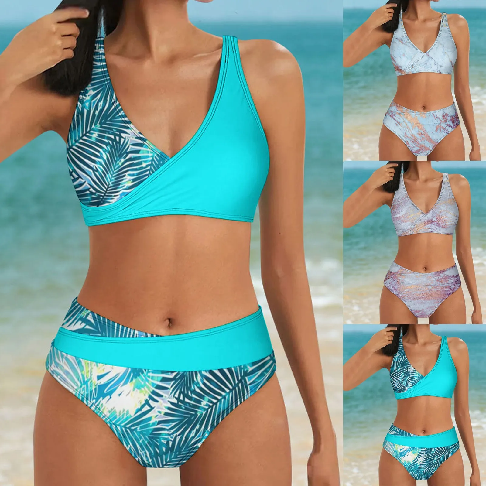 Women Fashion Casual Print Strap Bra Sexy Bikini Swimwear Bathing Two Piece Swimsuit