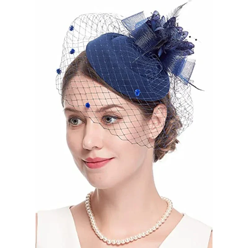 veils fascinator hats for women wedding and church Headwear Party Prom Bridal Feather Headdress Net Yarn Hairpin Head Flower