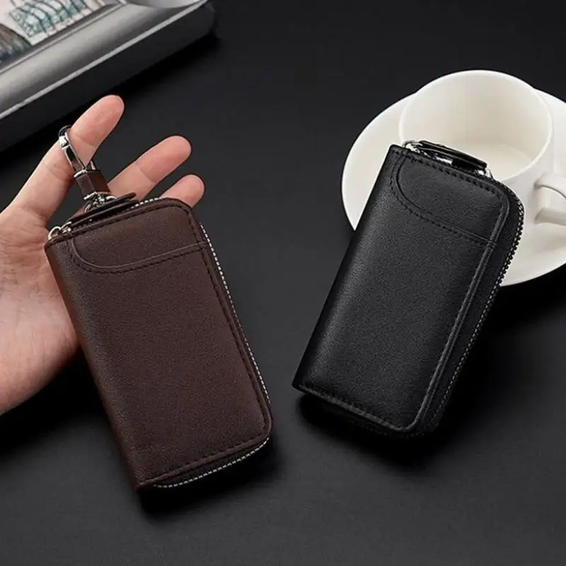 PU Leather Compact Key Wallet Zipper Closure Detachable Keychain Card Slot Fits Pocket Purse for Daily Use Gifts