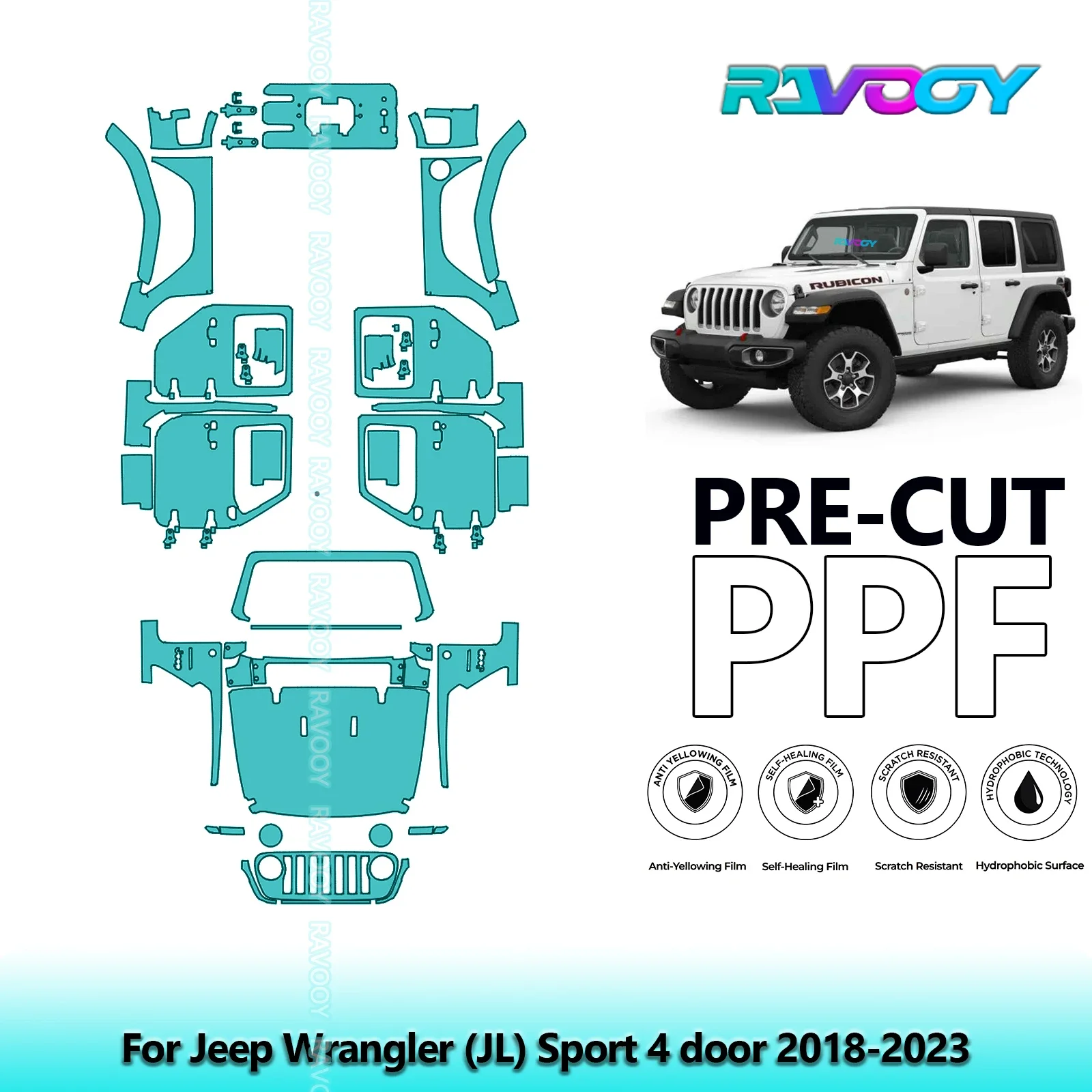 

8.5Mil Precut PPF Paint Protection Film Full Vehicle For Jeep Wrangler (JL) Sport 4 door 2018-2023