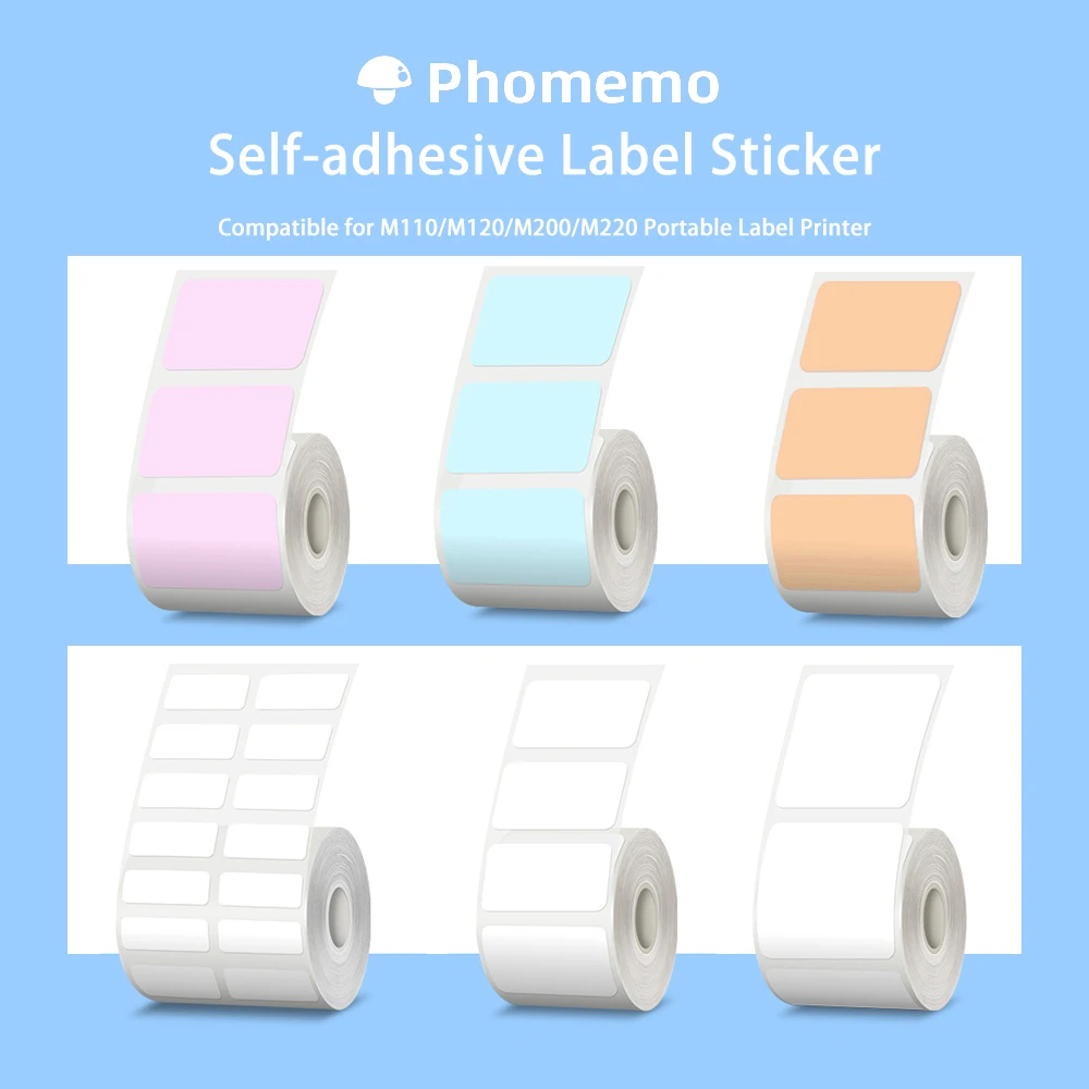 Phomemo M110 Printer Self-Adhesive Label Paper Square Round White Transparent Color Labels for M200 M120 Label Maker Sticker