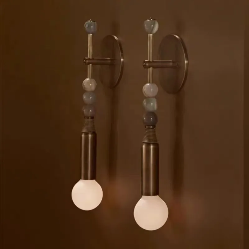 Vintage Brass Marble Wall Lamps Modern Crystal Glass Bedroom Bedside Lamps Luxury Villa Hotel Corridor Interior Decorative Lamps