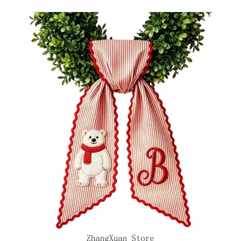 Weihnachtskranz-Schärpenband, langer Schwanz aus Polyesterstoff mit rot-weißen Nadelstreifen für Türen, Bäume und Geschenke, 3 x – Detail 7