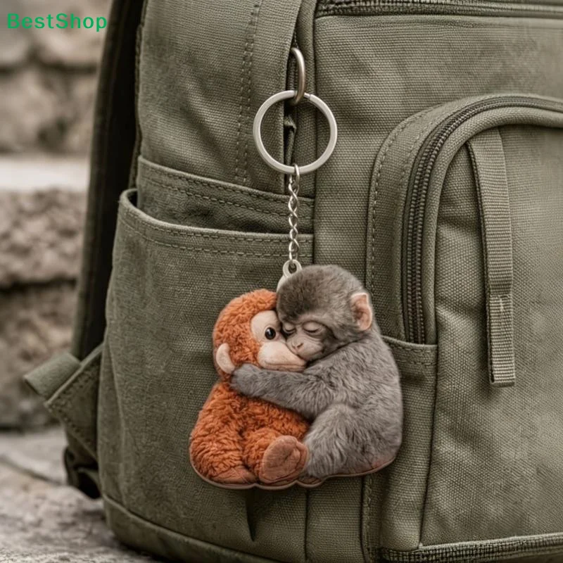 〔R〕New Cute Protect Punch The Monkey Acrylic Keychains Cartoon Bag Pendant Keyrings Creative Jewelry Fans Friends Gifts