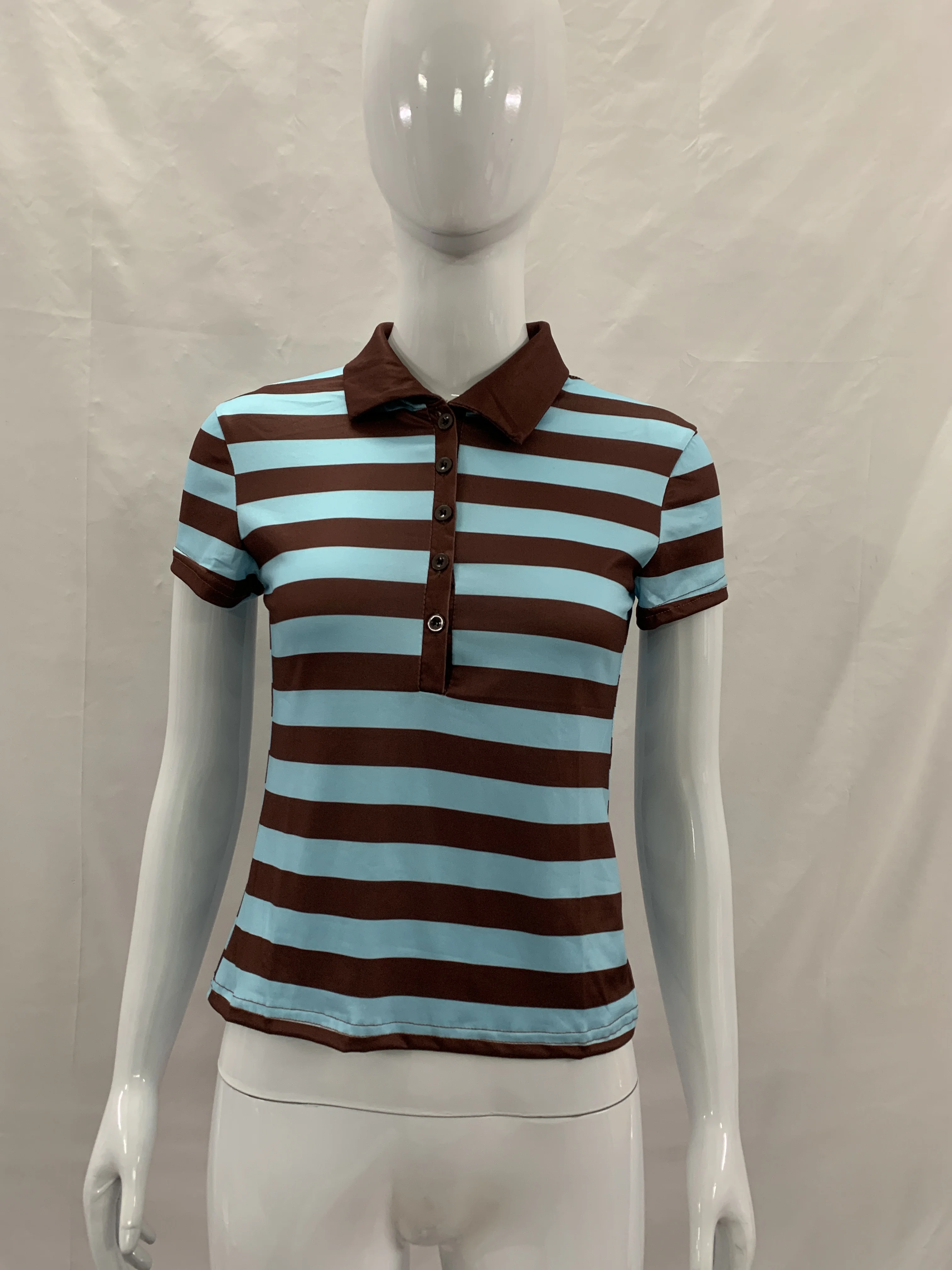 Damen Slim Fit Gestreiftes Poloshirt Kurzarm Henley-Oberteil Y2K Streetwear Lässiges Crop-Top für Junge Damen – Detail 7