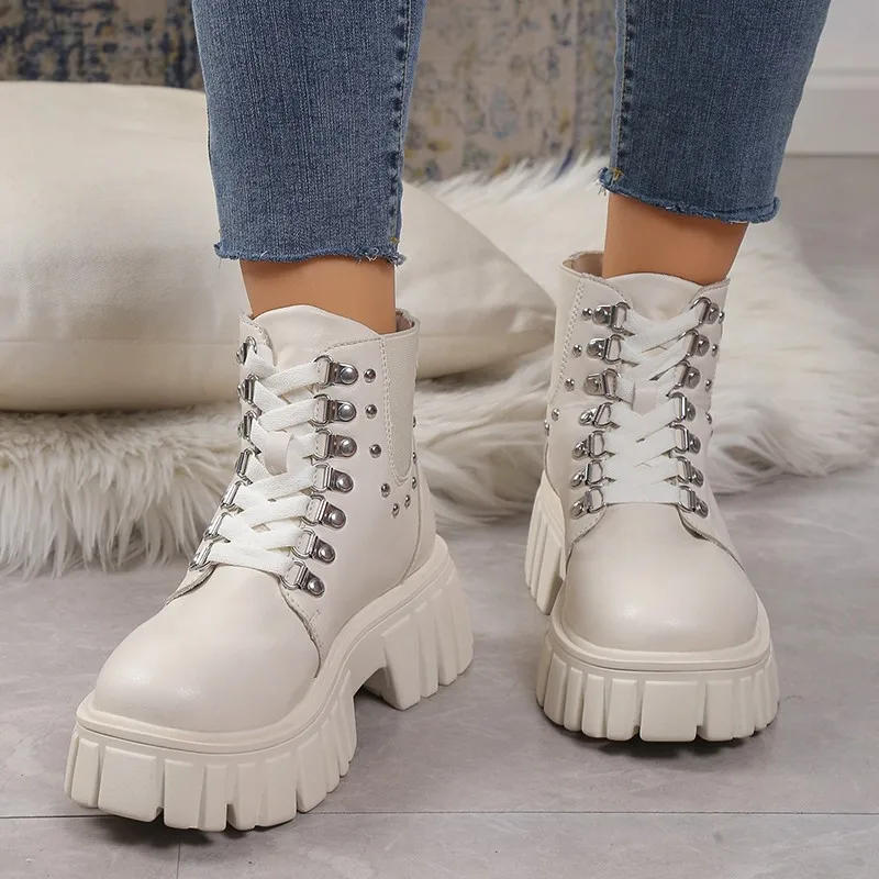 

Fashionable New Style Waterproof Platform Comfortable Women's Boots Winter Sexy Elegant Thick Soled Zipper Casual Walking Boots