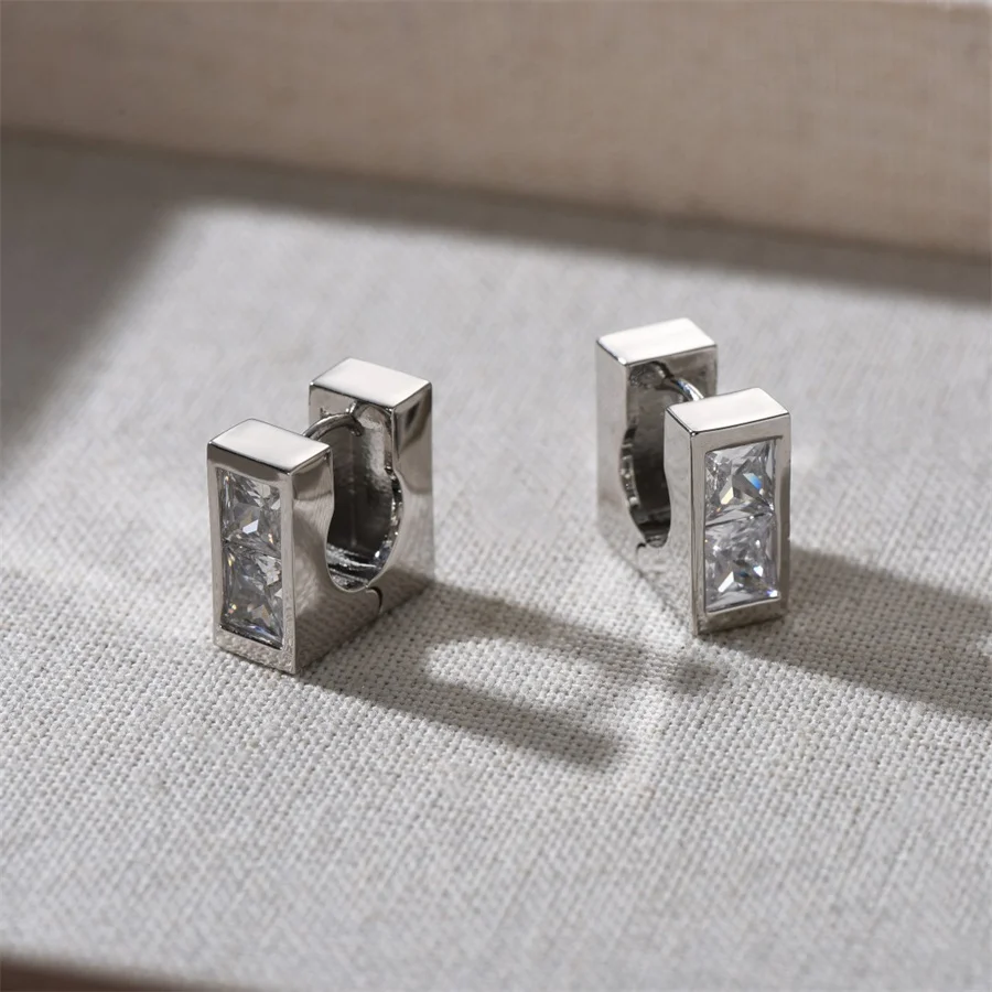 Fashion Light Luxury Vintage Square Inlaid White Zircon Earrings for Women's Top Quality Unique Charm Jewelry Gift Ear Buckle