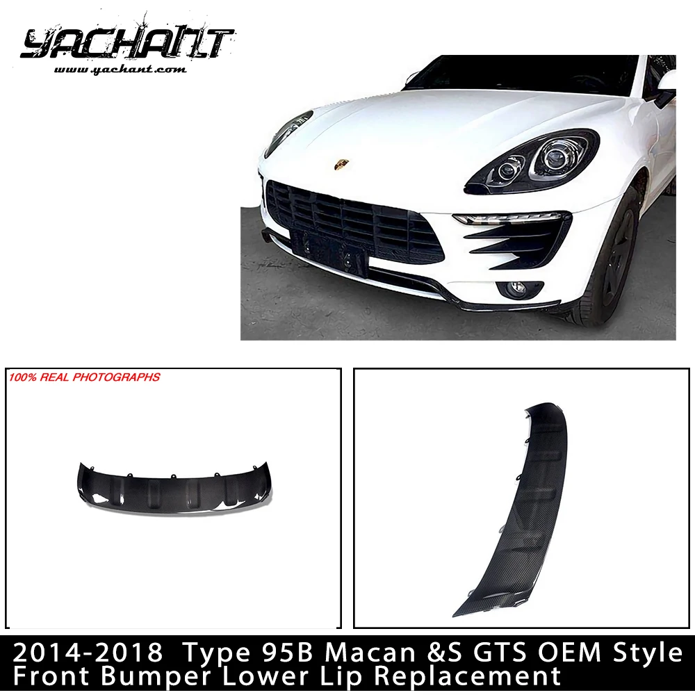 Car Accessories Carbon+ Fiber Glass CFRP Front Bumper Lower Lip Replacement OEM Style Fit For 2014-2018 Type 95B Macan &S