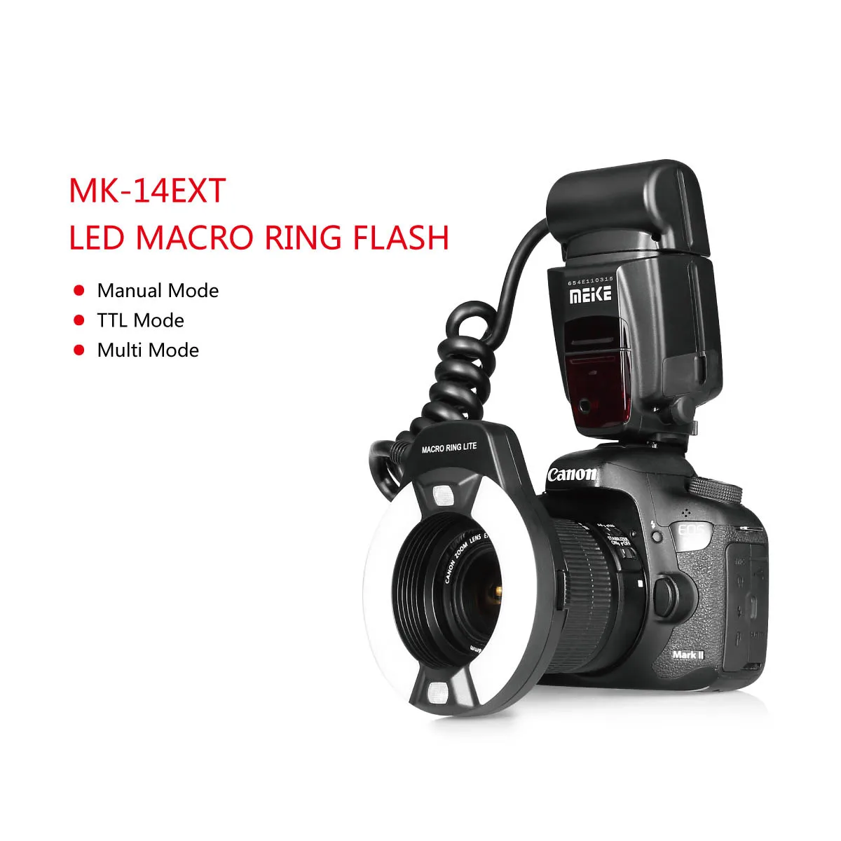 MEIKE MK-14EXT anillo Flash E-TTL Macro LED anillo Speedlite para Canon 550D/ 760D/ 750D/ 1100D para Nikon D80 D300S D600 D700 D800