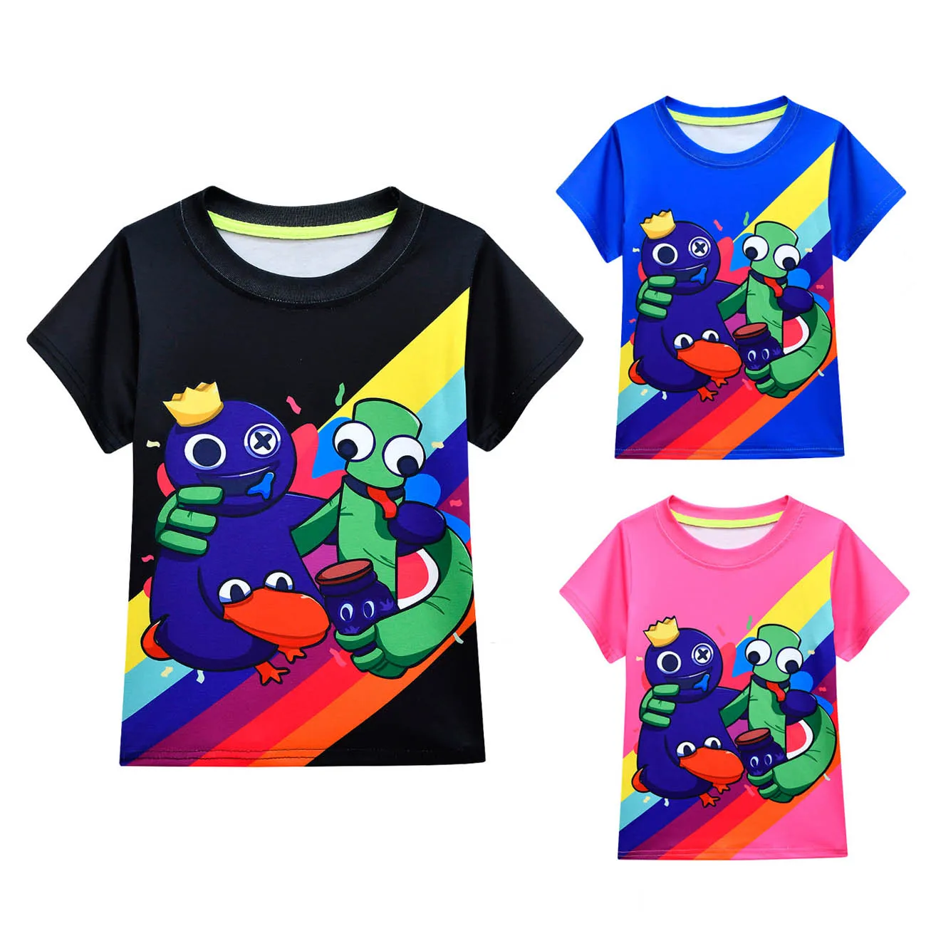 

Boys Girl Rainbow Friends Summer Clothes Cartoon Cotton Short Sleeves T Shirt Kids O-neck Sweat Absorbing Tops Children Clothing