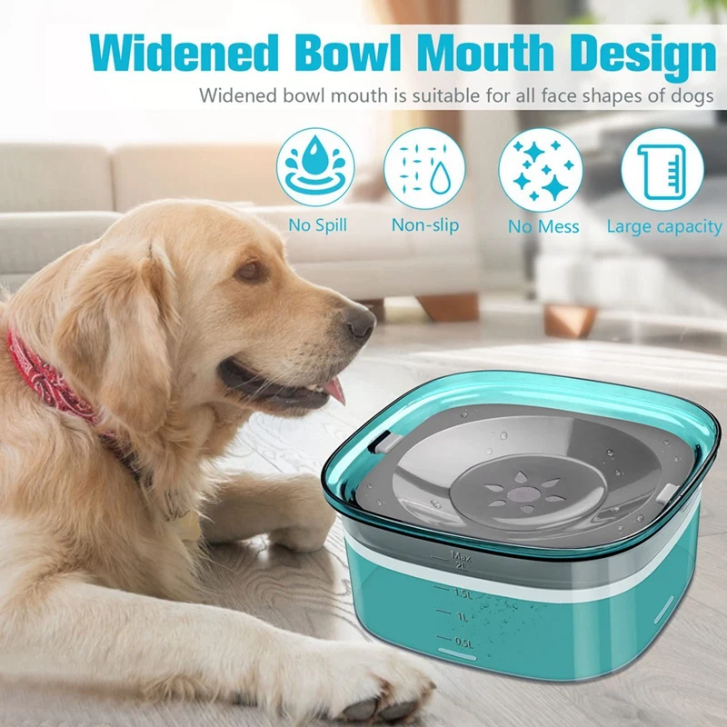 70Oz Dog Water Bowl 2L No Spill Dog Bowl Large Capacity Spill Proof Slow Water Feeder, No Splash Dog Bowl Pet Easy To Use Purple