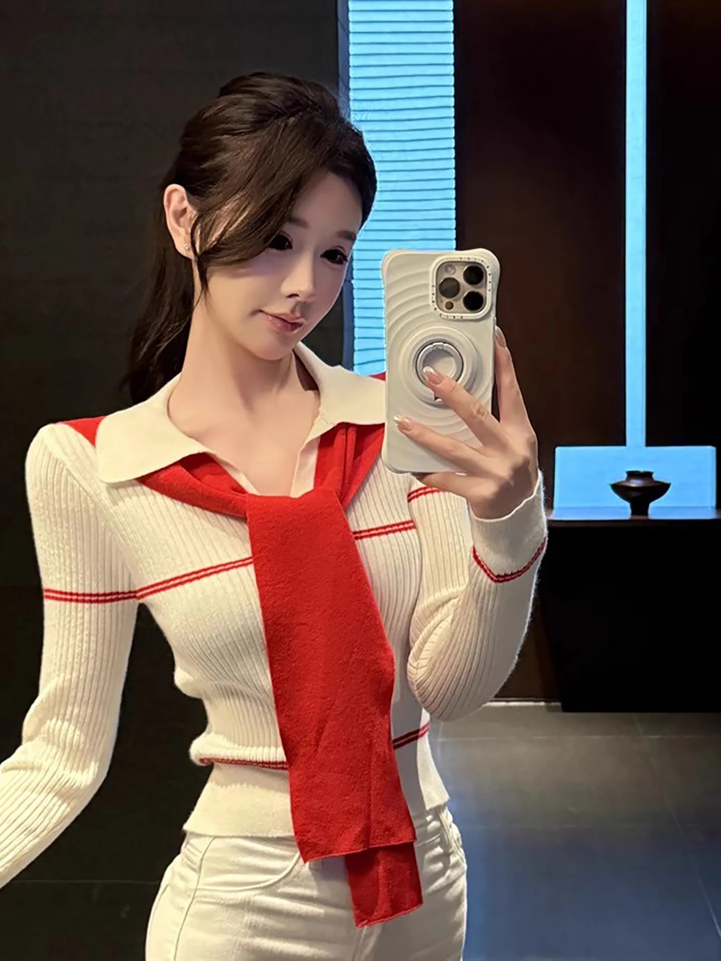 Old Money Sle المرأة Ne محبوك سترة الخريف الشتاء شريط قاعدة طبقة irt ملابس داخلية سوبر لطيف طويل Sve #4