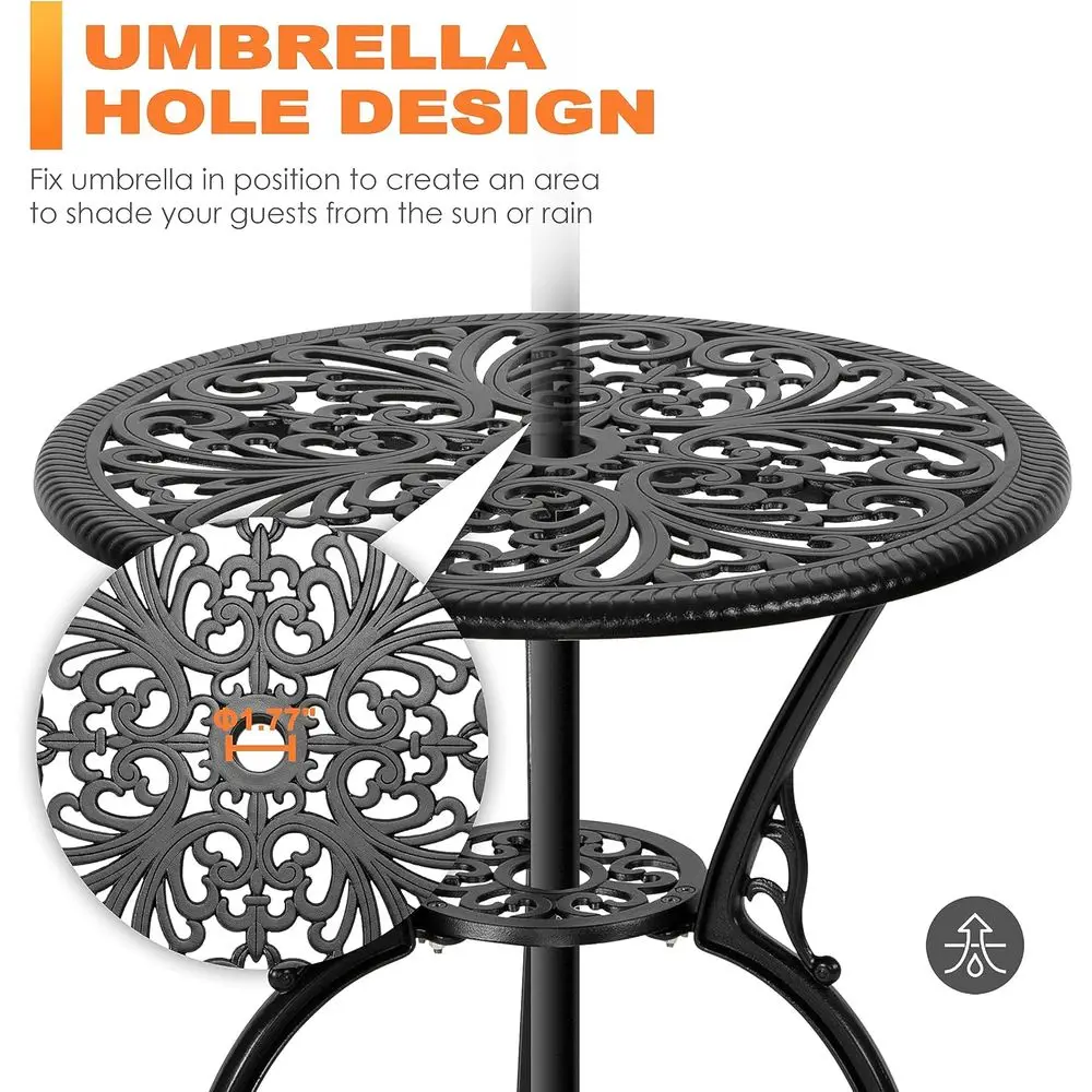 مجموعة بيسترو خارجية مكونة من 3 قطع: أثاث فناء من الألومنيوم المقاوم للطقس مع فتحة مظلة، مثالي للفناء أو الشرفة، مؤخرة سوداء #4