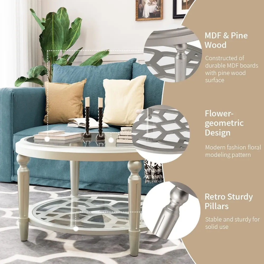 원형 유리 커피 테이블 - 32 선버리 스타일, 가볍고 세련된 거실 및 다이닝룸 장식 가구