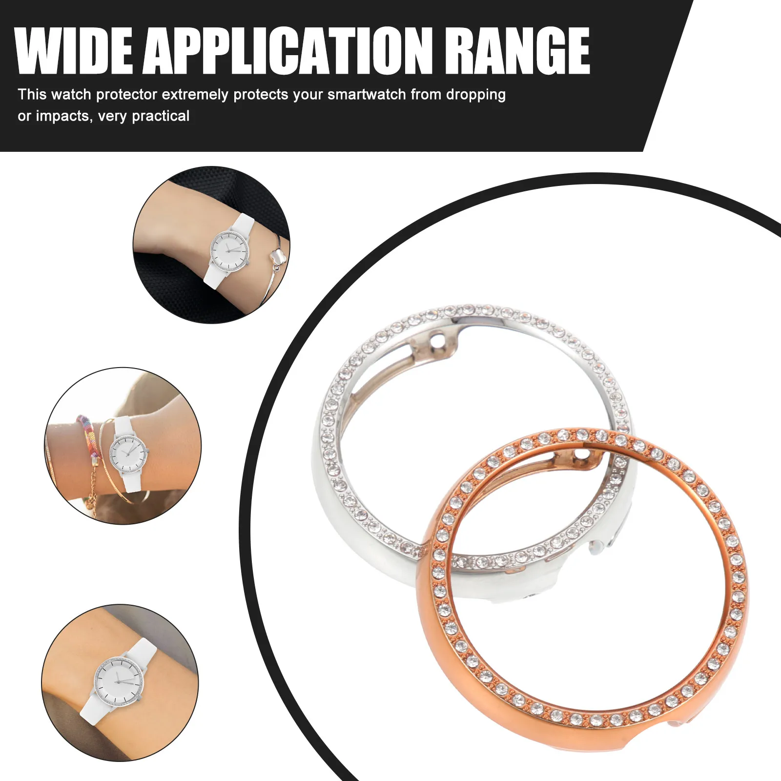 

2Pcs Rhinestone Watch Bumper Case No Screen Protector Delicate Cover Anti-Scratch Protection Accessory Watch Bumper Case