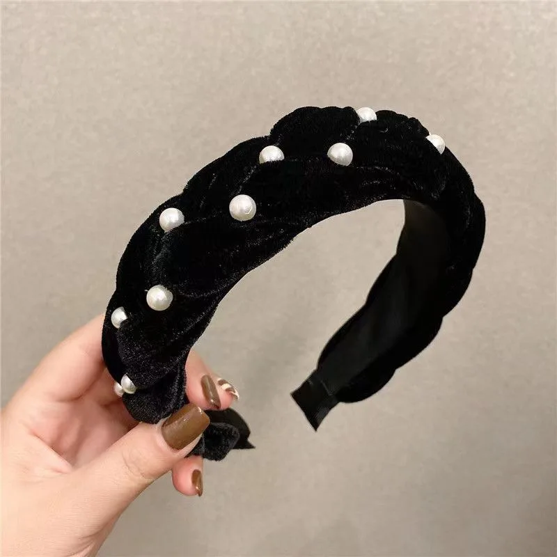 Headband South Korea East Gate Velvet Black Headband High Headband Pearl Headband Simple and Elegant