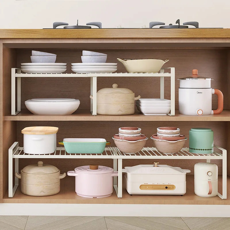 Kitchen retractable rack, cabinet baffle layered dish rack