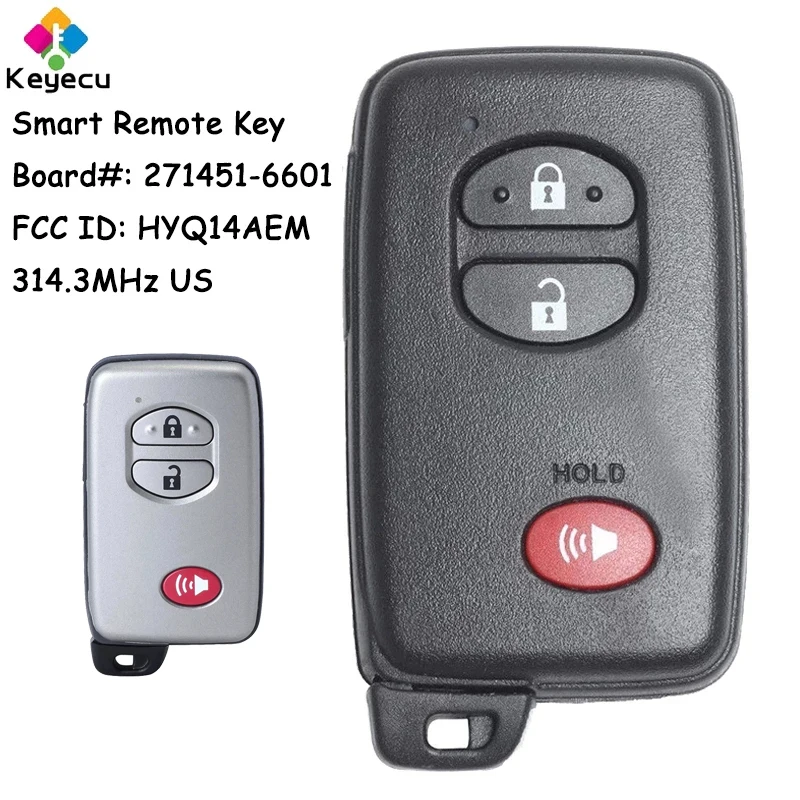 

KEYECU Smart Remote Control Car Key With 3 Buttons 314.3MHz for Toyota Land Cruiser 2013 2014 2015 Fob FCC# HYQ14AEM 271451-6601