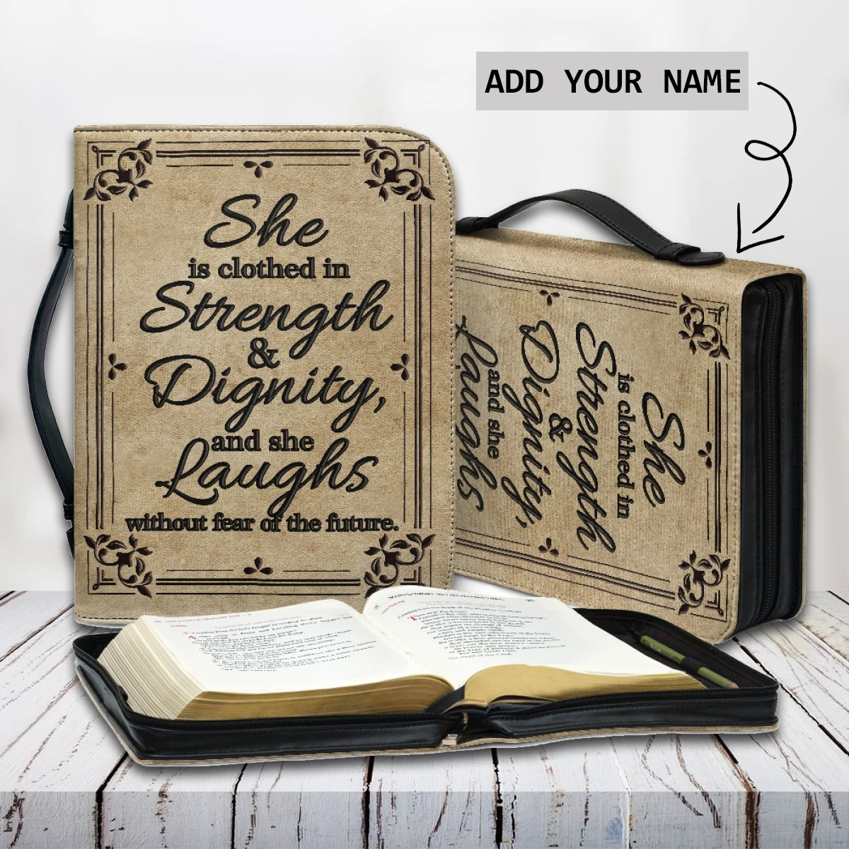 New Style Personality Handle Holy Storage Study Boxes Vintage Cross Design Strength Dignity Laughs Print Women Bible Cover Case