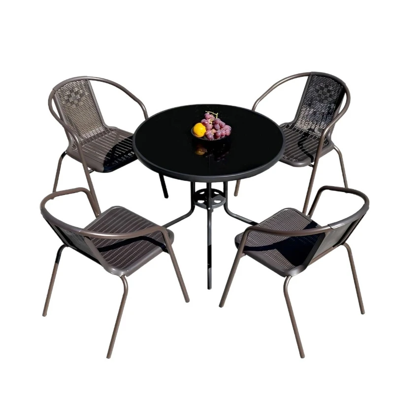 Outdoor courtyard milk tea shop beach table and chair set waterproof, anti-corrosion simple leisure combination table and chair