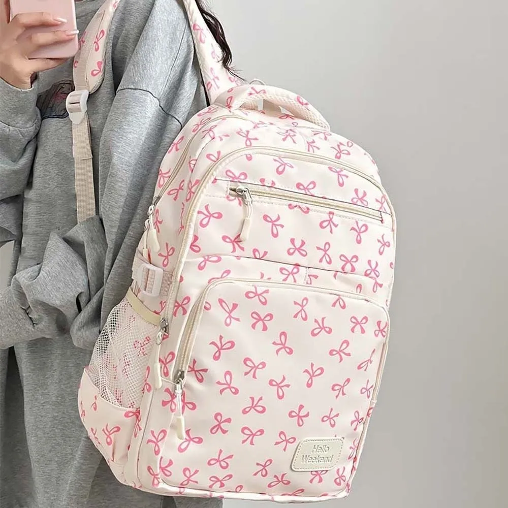 

Daypack Three-piece School Bag Set Casual with Pen Bag Nylon Bow Backpack Polyester Contrast Color Students School Bag