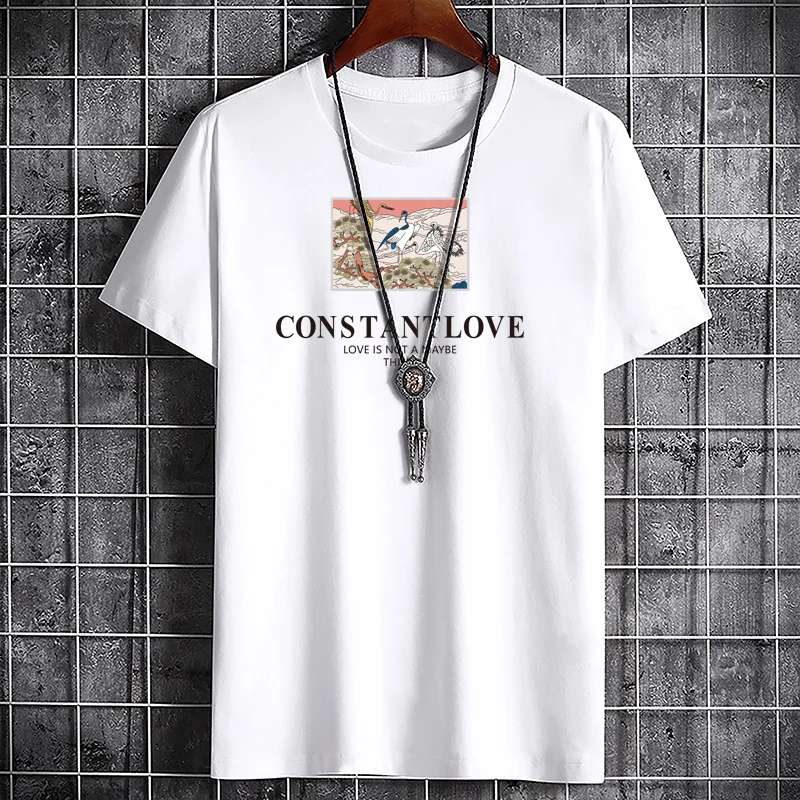 T Shirt for Men Shirts Graphic Tee Crossfit Harajuku Fashion High Quality Clothing Large Men Printed T-shirt  Red-crowned Crane