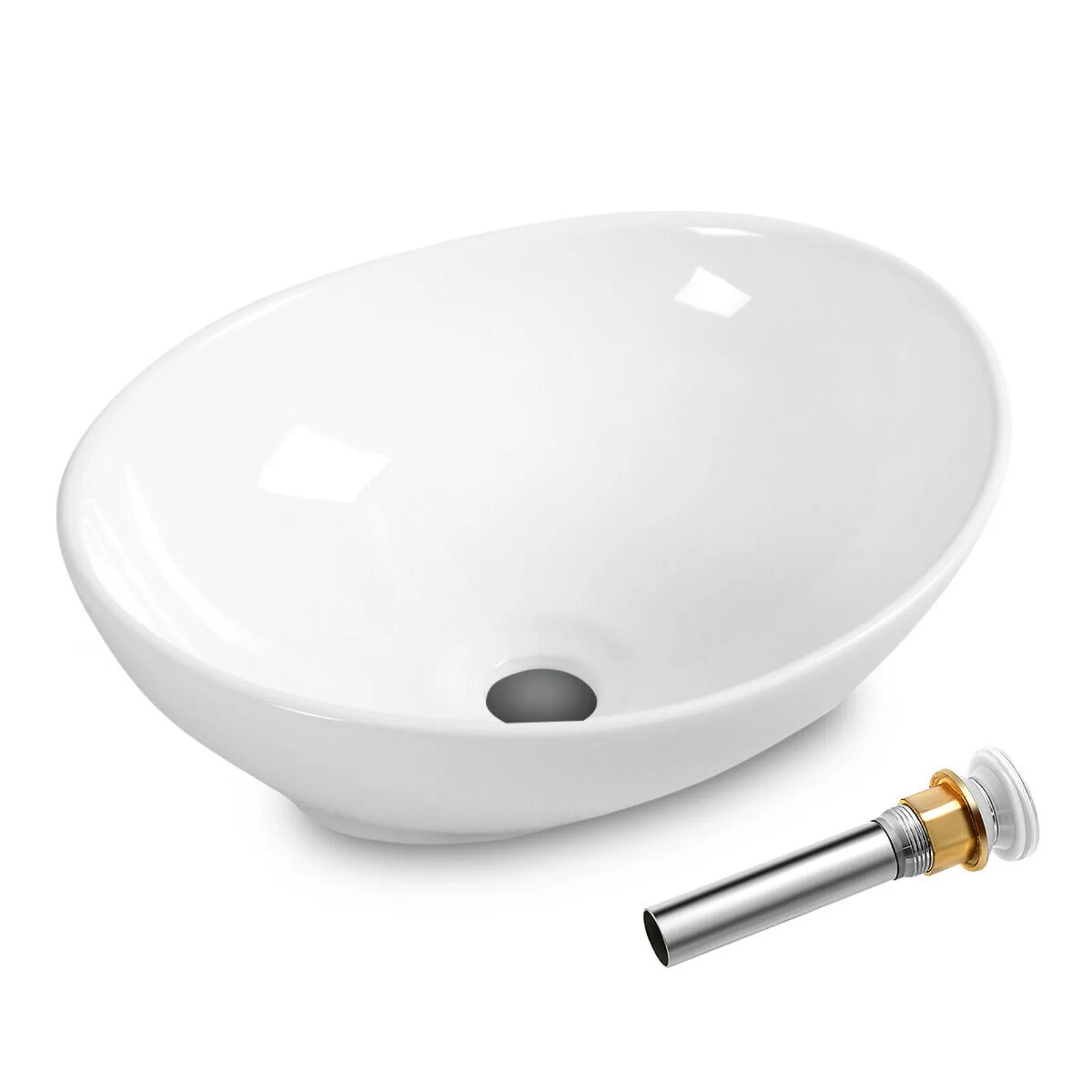 US  Costway oval shaped bathroom basin ceramic container sink bowl porcelain with pop-up drain pipe-