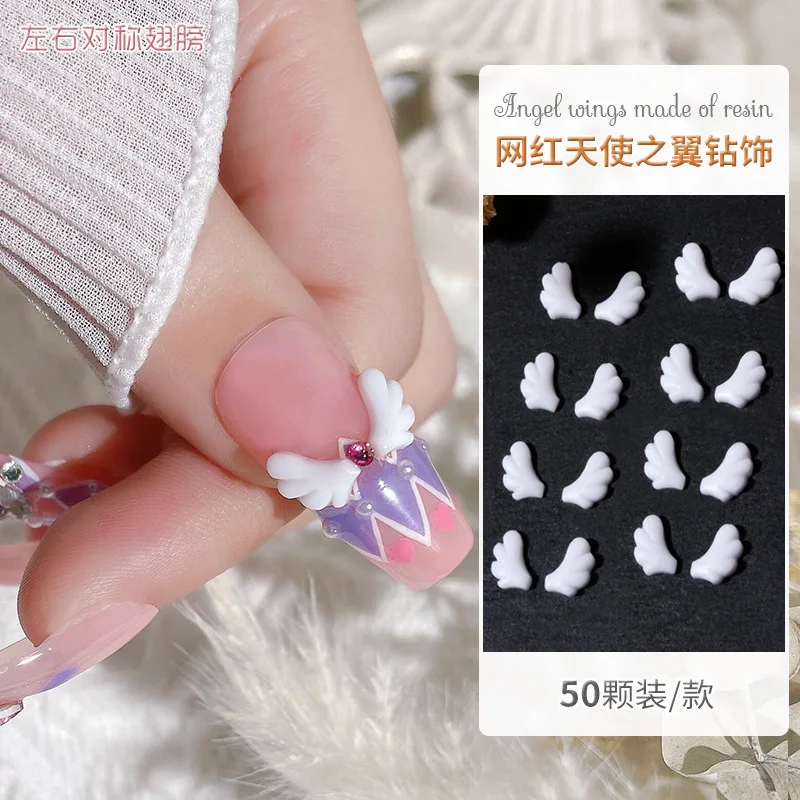 25Pairs(50Pcs) Nail Art White Designs Charms Resin Nail Art Decorations 6x7mm Mini Nail Rhinestones Studs For DIY Gems