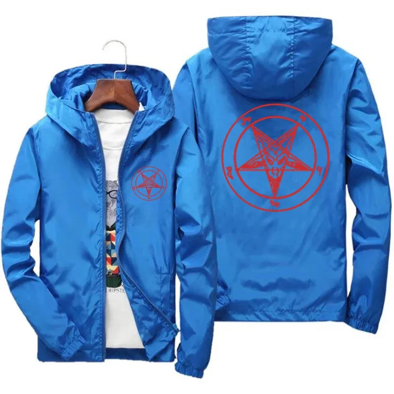 Pentagrama con capucha fina para hombre, chaqueta de piloto, abrigo la iglesia Satán, Baphomet, Caballeros Templarios