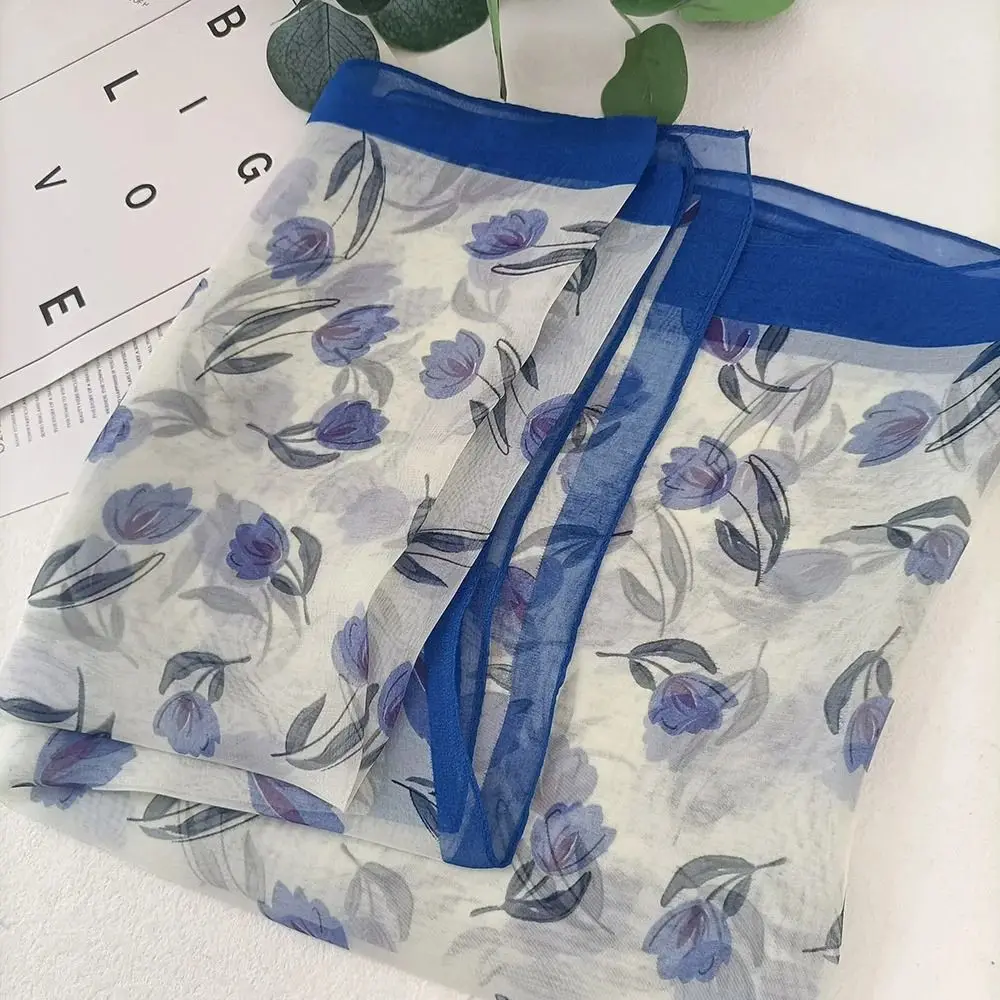 

Новый элегантный платок-повязка из шифона и жоржета, тонкий шелковый шарф с принтом магнолии, бандана для мужчин, женщин и детей, 1 шт.