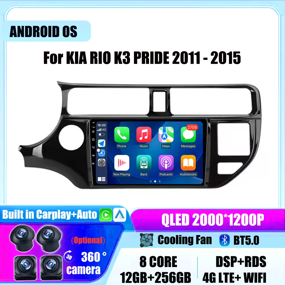 

Android Auto Stereo For KIA RIO K3 PRIDE 2011-2015 Car Radio Multimidia Video Player GPS Navigation 9" 4G Carplay Head Unit