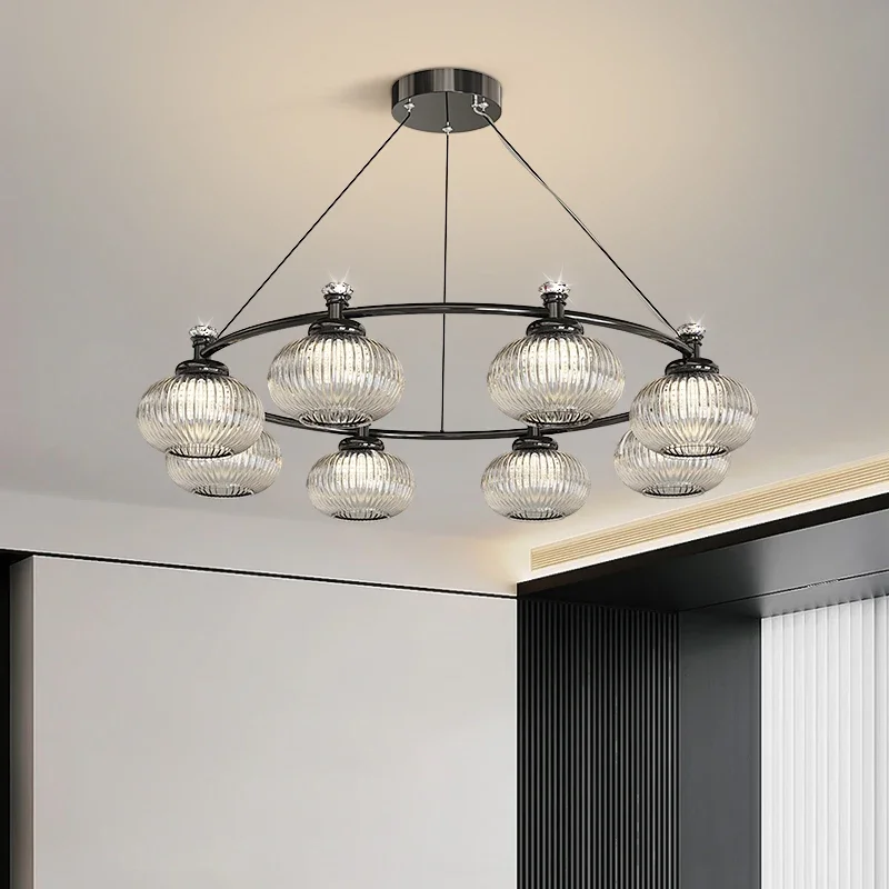 

Nordic Glass LED Chandelier for Living Room Bedroom Decoration Luxury Glass Round Ceiling Pendant Brightness Dimmable Art Lamp