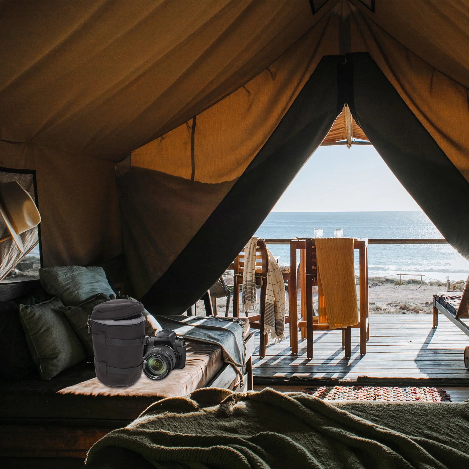 

Camera Lens Bag Premium PU Material Compact Lightweight Shockproof Protective Pouch Portable Storage Case for Photographers