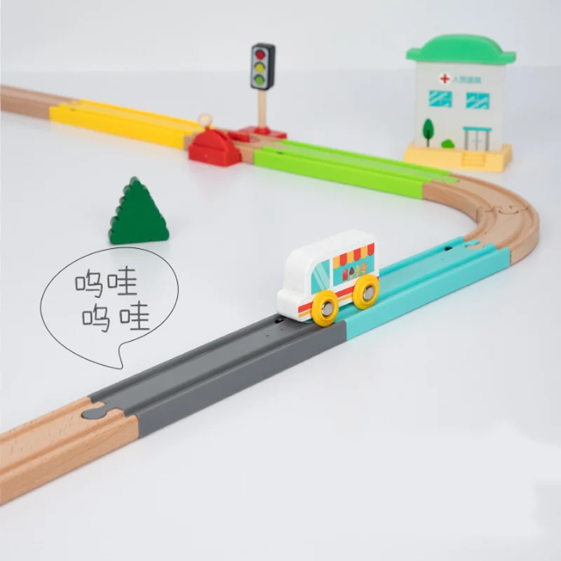 Wooden Train Accessories Rail Parts Curve Rail Series Track Scene Puzzle Toys Compatible Tomas Train