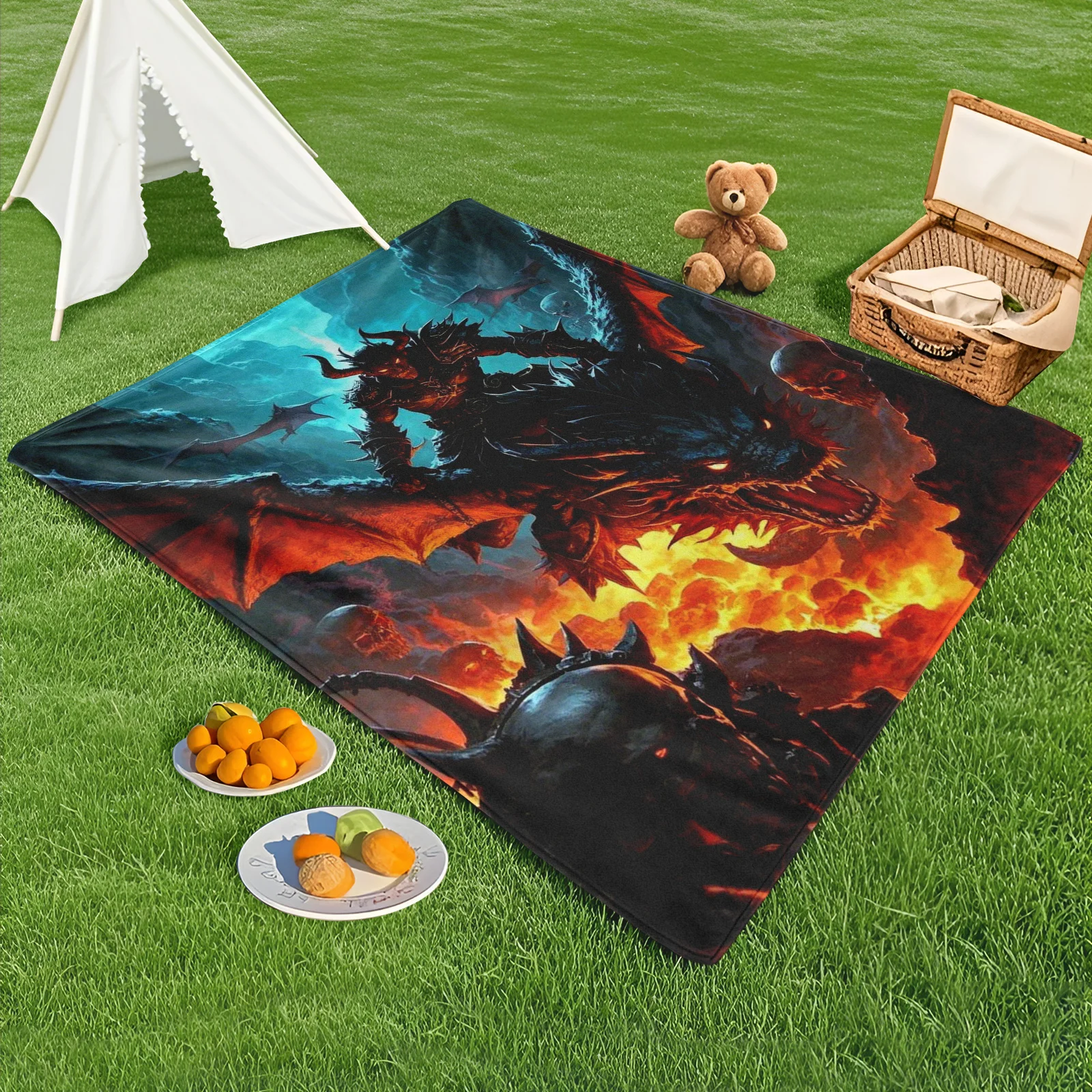 بطانية Demon Dragon and Flames Design الخارجية للتخييم والسفر والأنشطة الخارجية متينة