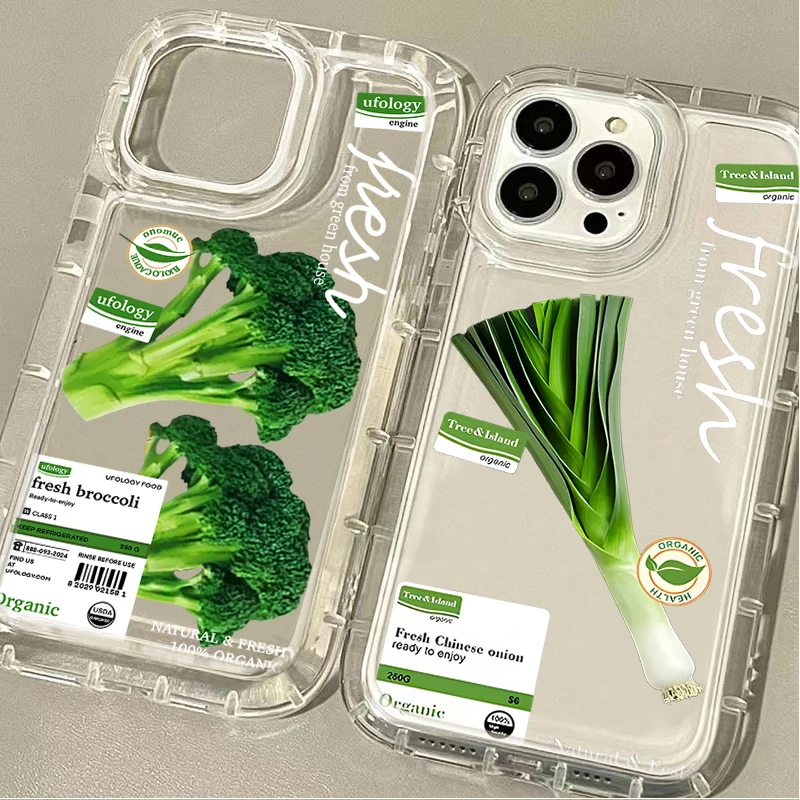 Green Vegetables Fruit Phone Case For iPhone 16 15 14 13 12 11 Pro Max XS X XR 8 7 Plus SE 2020 Shockproof Soft Silicone Cover