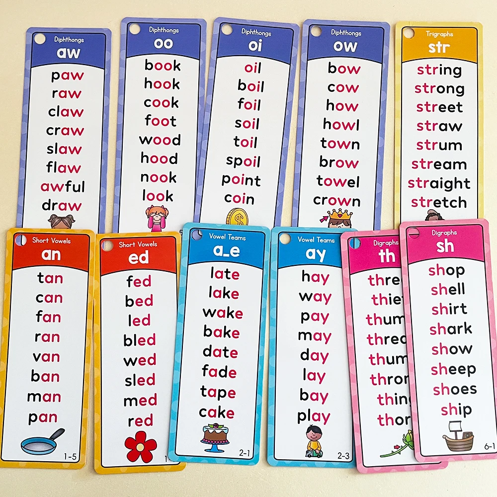 Montessori 117 Groups Phonics Word Lists Flash Cards English Learning Materials CVC Blends Digraphs Long Vowel Kid Teaching Aids