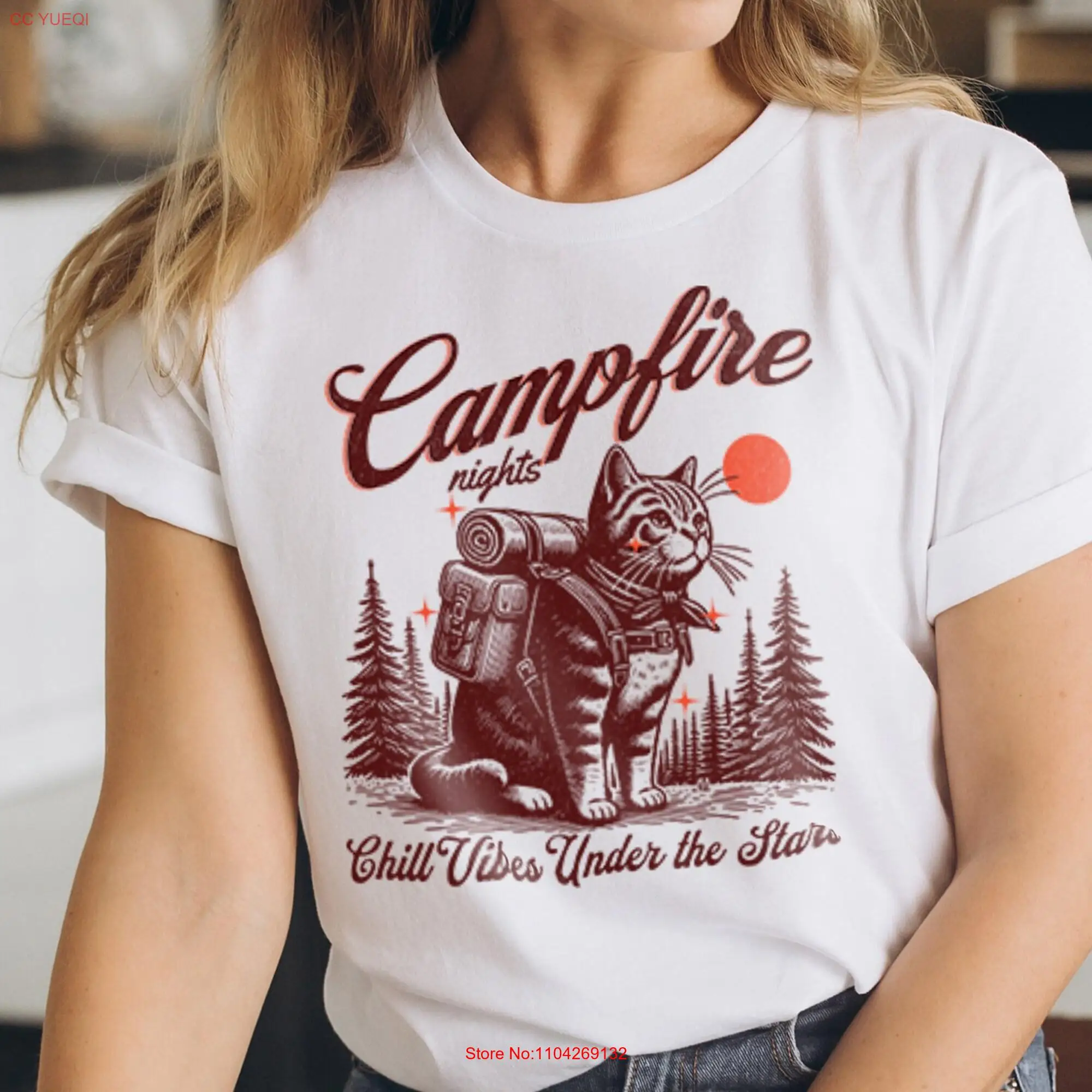 Campfire Nights T-Shirt Chill Vibes Under the Stars SweaT Lustige Campingkatzen Katzenliebhaber Urlaub Camp Urlaub