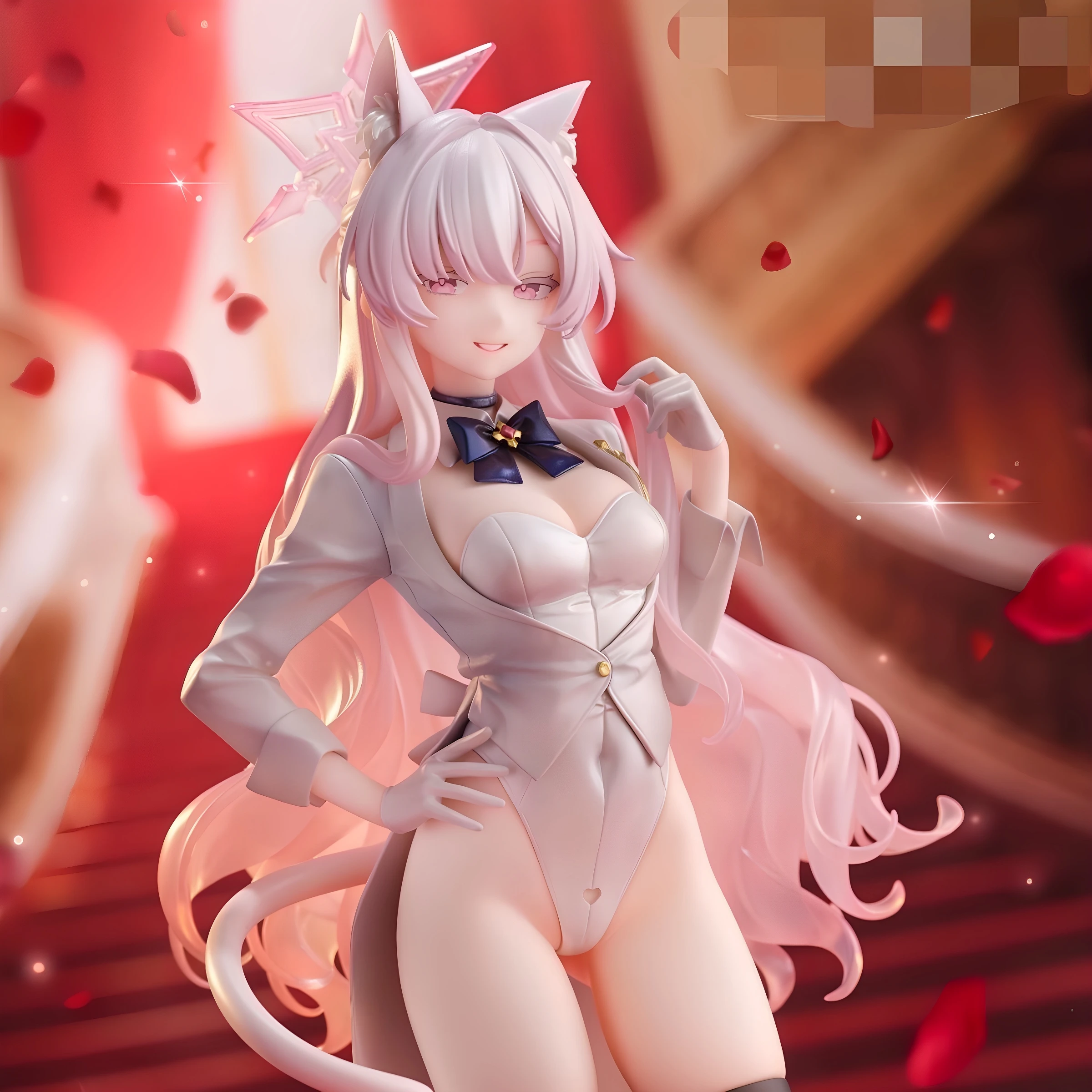 Calidad importada, archivo azul, oreja de gato, figura de cristal transparente, postura de pie, juego bidimensional, adorno de chasis de chica hermosa