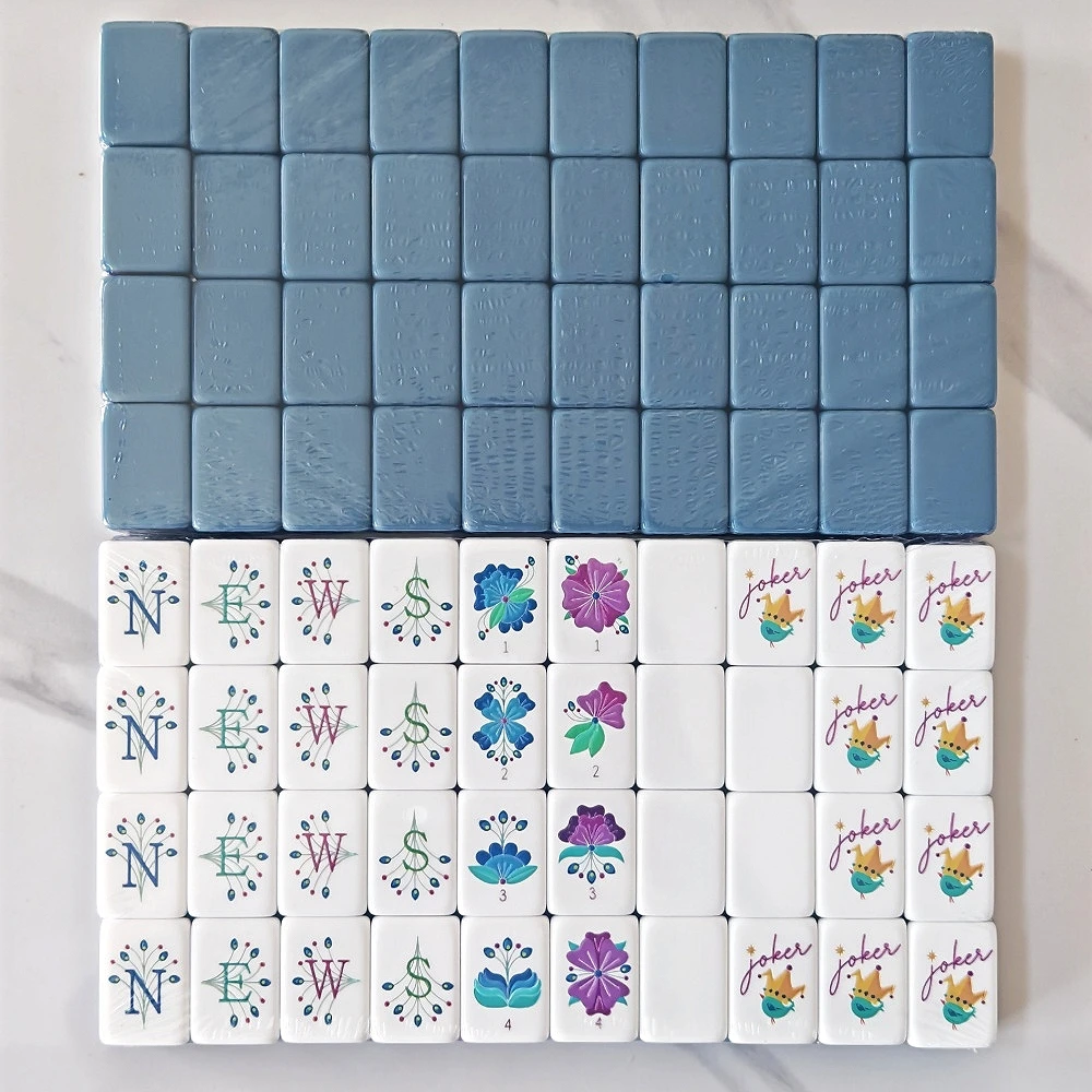 

Four Layer Acrylic Travel Mah Jongg Sets Grey Blue Mahjong Tiles Customized Luxury Engraved American Mahjong Set for Board Games