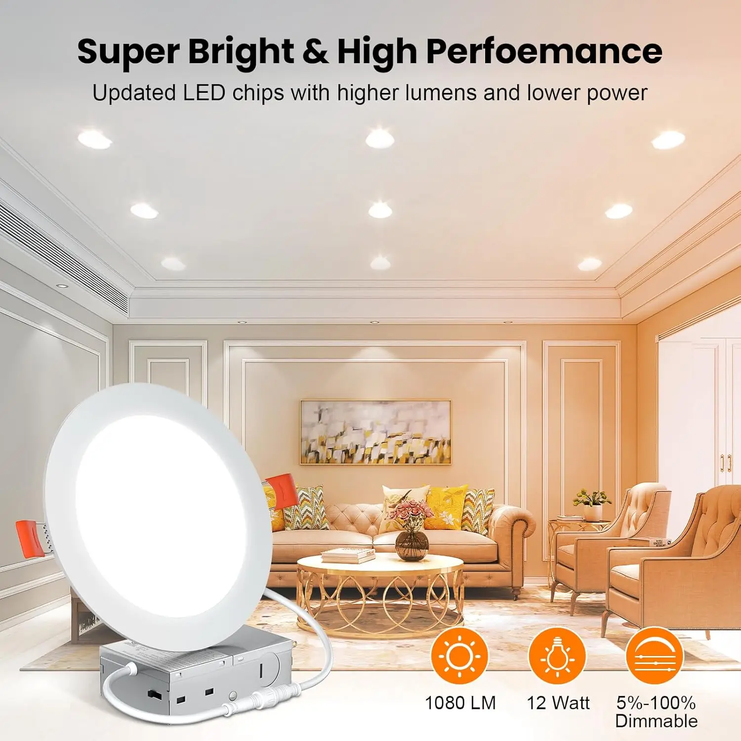 24 Pack 6 Inch 5Cct Ultra-Thin Led Recessed Ceiling Light With Junction Box,2700K/3000K/3500K/4000K/5000K Selectable,Dimmable