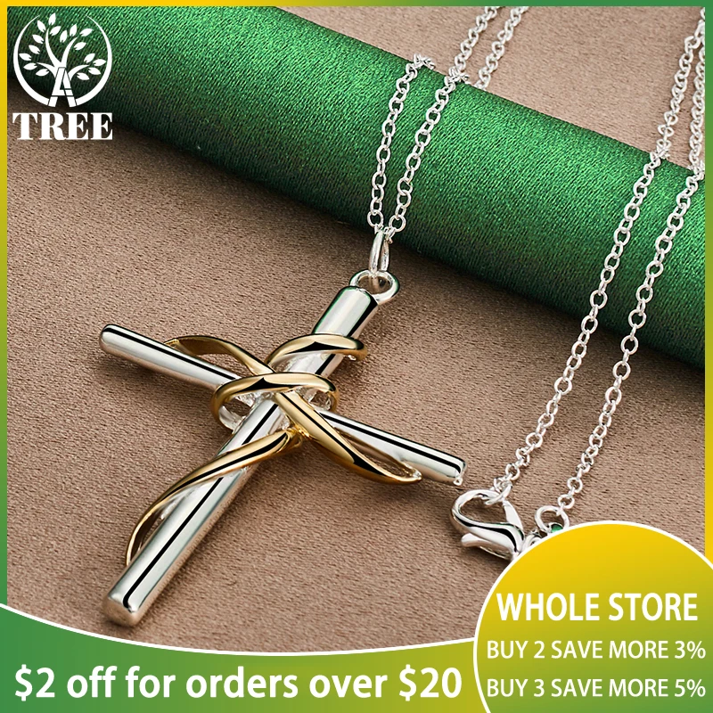 

ALITREE 925 Sterling Silver Golden Line Cross Pendant Necklace For Women necklaces Fashion Party Wedding Jewelry Birthday Gifts