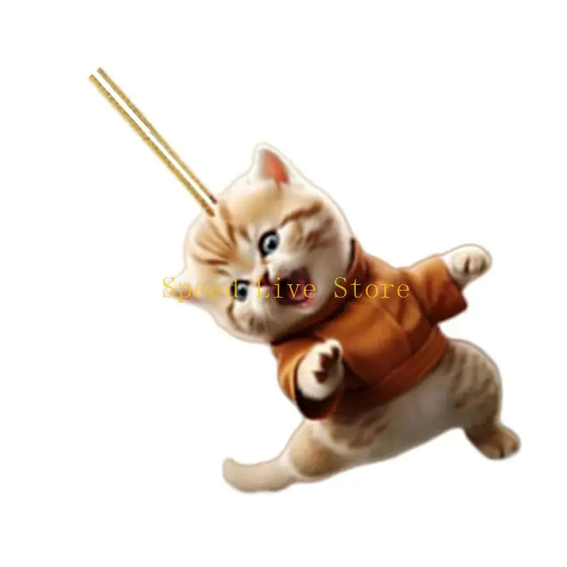 

547C Funny Kungfu Cats Keychains for Accessories Bag 2D Flat Acrylic Ornament Keychain