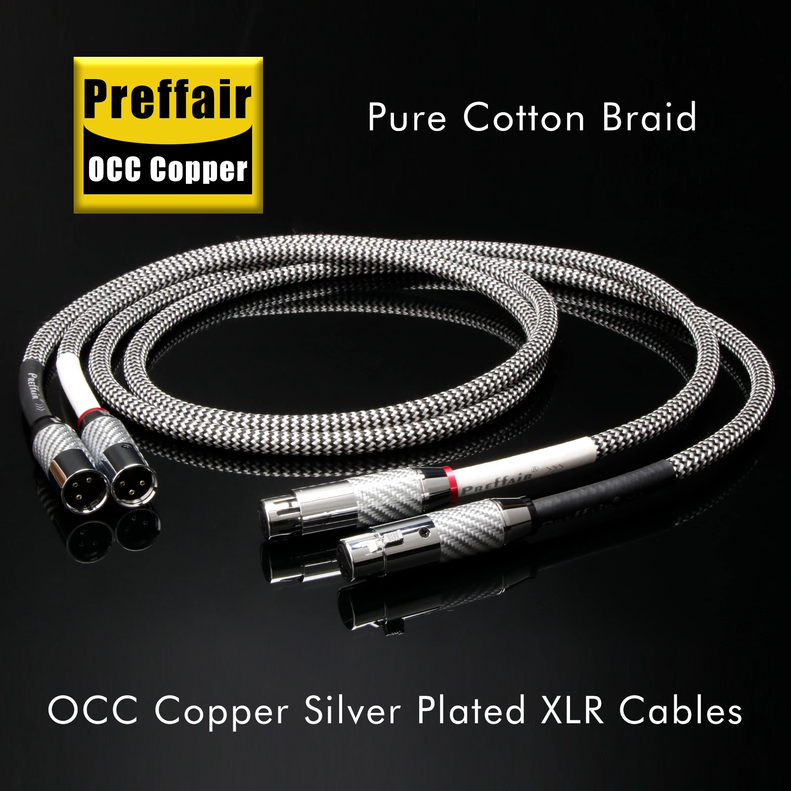 Hifi XLR Audio Bnlanced Cable OCC Silver Plated XLR Cables Pure Cotton Silver Braid 3Pin Carbon Fiber Rhodium Plated XLR Plugs