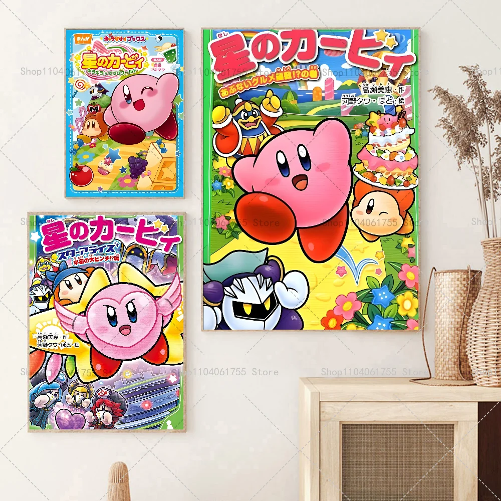 1PC Cartoon Cute K-Kirby Poster Self-adhesive Art Waterproof Paper Sticker Coffee House Bar Room Wall Decor