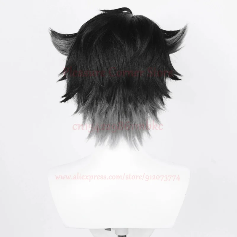 Game Genshin Impact Fontaine Wriothesley Cosplay Wig Black Gradient Gray Cosplay Cosplay Wigs Heat Resistant Synthetic Wig