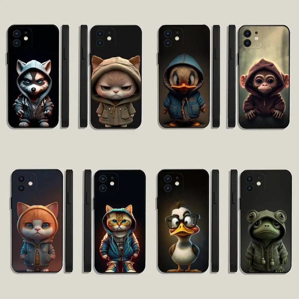 

Cute Cartoon Animal Phone Case For iPhone16,15,14,13,12,11,Plus,Pro Max,XS,X,XR,SE,Mini,8,7 Soft Silicone Black Cover