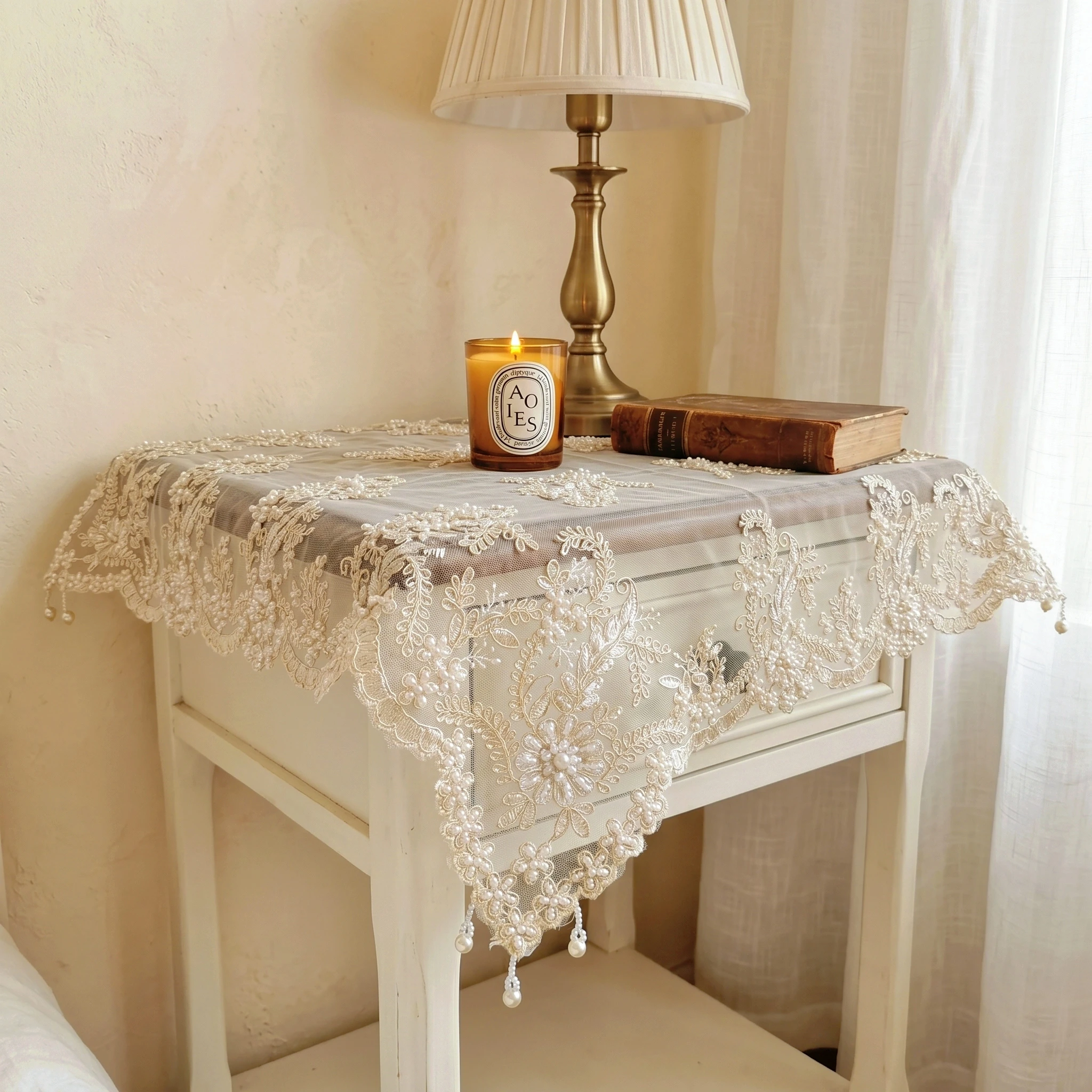 Lace Tablecloth Folding Table Cover Square Table Towel Tulle Table Skirt Tablecloth For Party Wedding Bride Room Decor