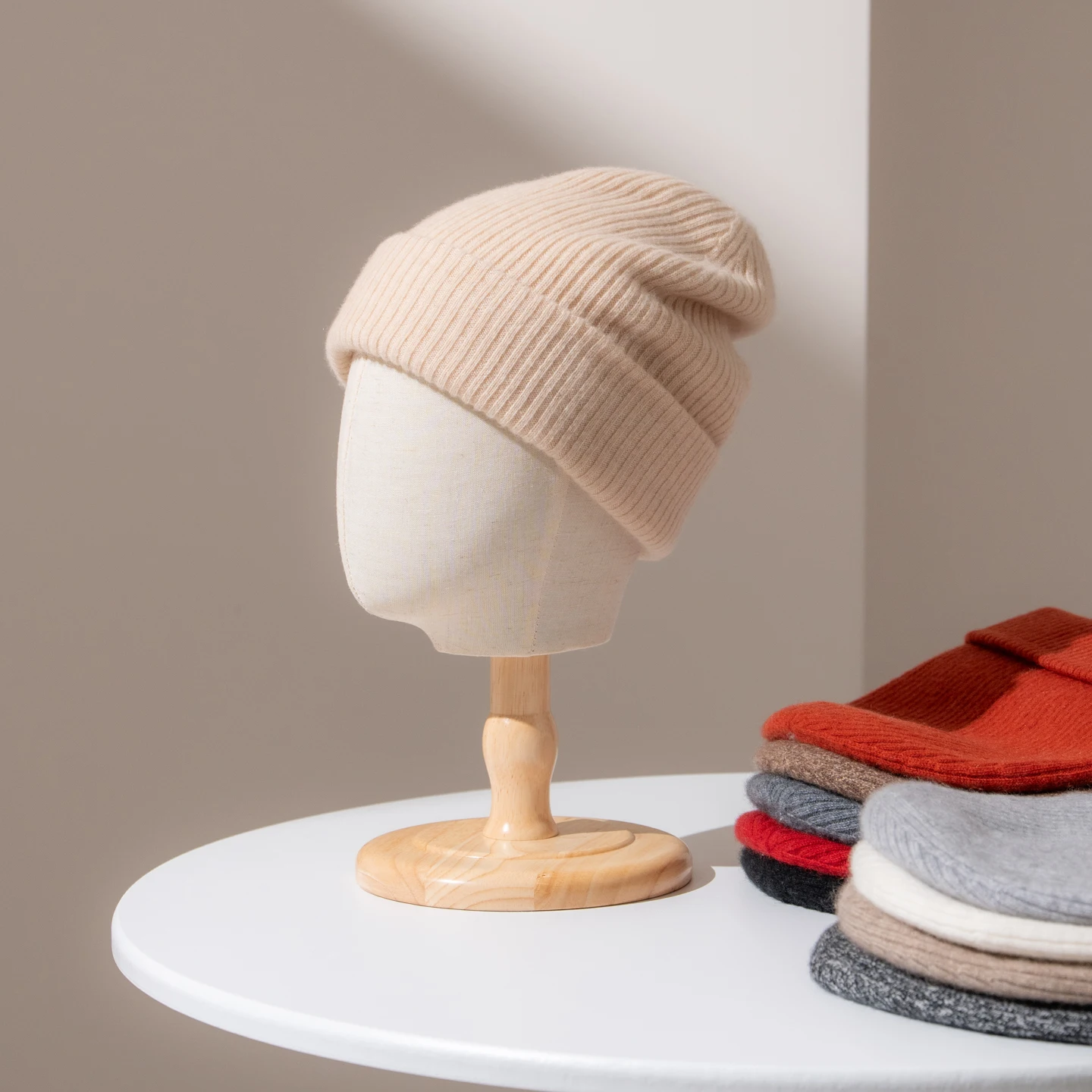 2-Layer Thickened Pure Cashmere Hat For Women Men Outdoor Warm Winter Hats Solid Streetwear Caps Knit Seamless Beanie Hat Unisex